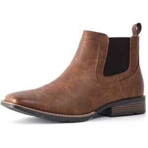 Mens Cowboy Boots Square Toe Ankle Boots Camel